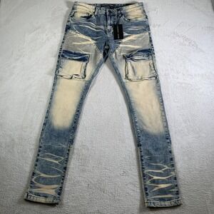 Legendary Status Jeans Mens 32x31 Blue Acid Wash Skinny‎ Denim Cargo Pockets NEW